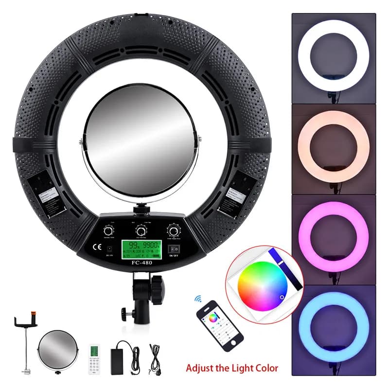 Luce ad Anello LED RGB 96W 18 Pollici con Treppiede 2700K-9990K, Illuminazione per Live Streaming e Palcoscenico, Luci Video RGB Yidoblo FC480 per Studio Fotografico