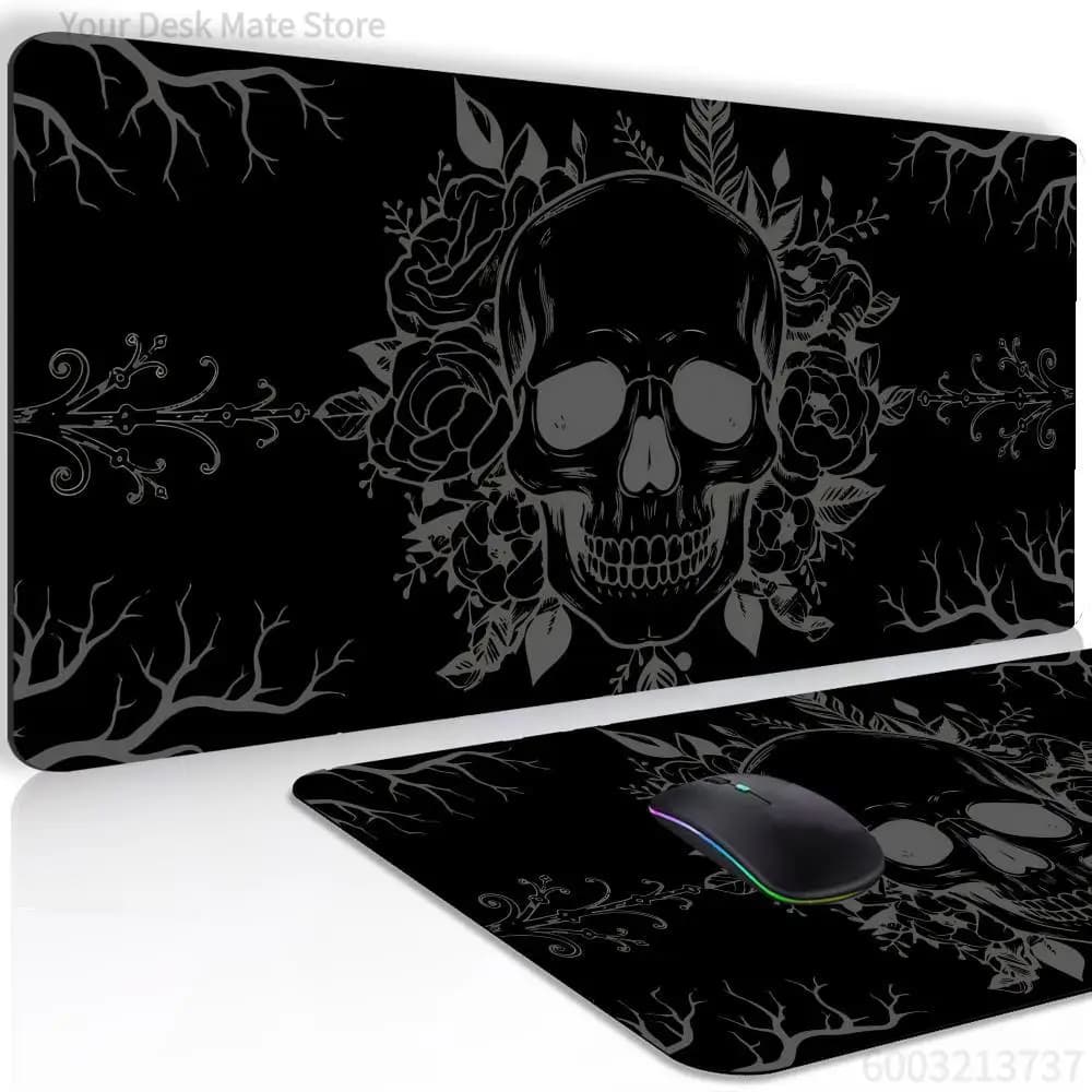 Cool Black Skull Mouse Pad XXL Large Anti-Slip Rubber Esport Gaming MousePad Durable Thick Seam Edge Office Gamer Long Desk Mat