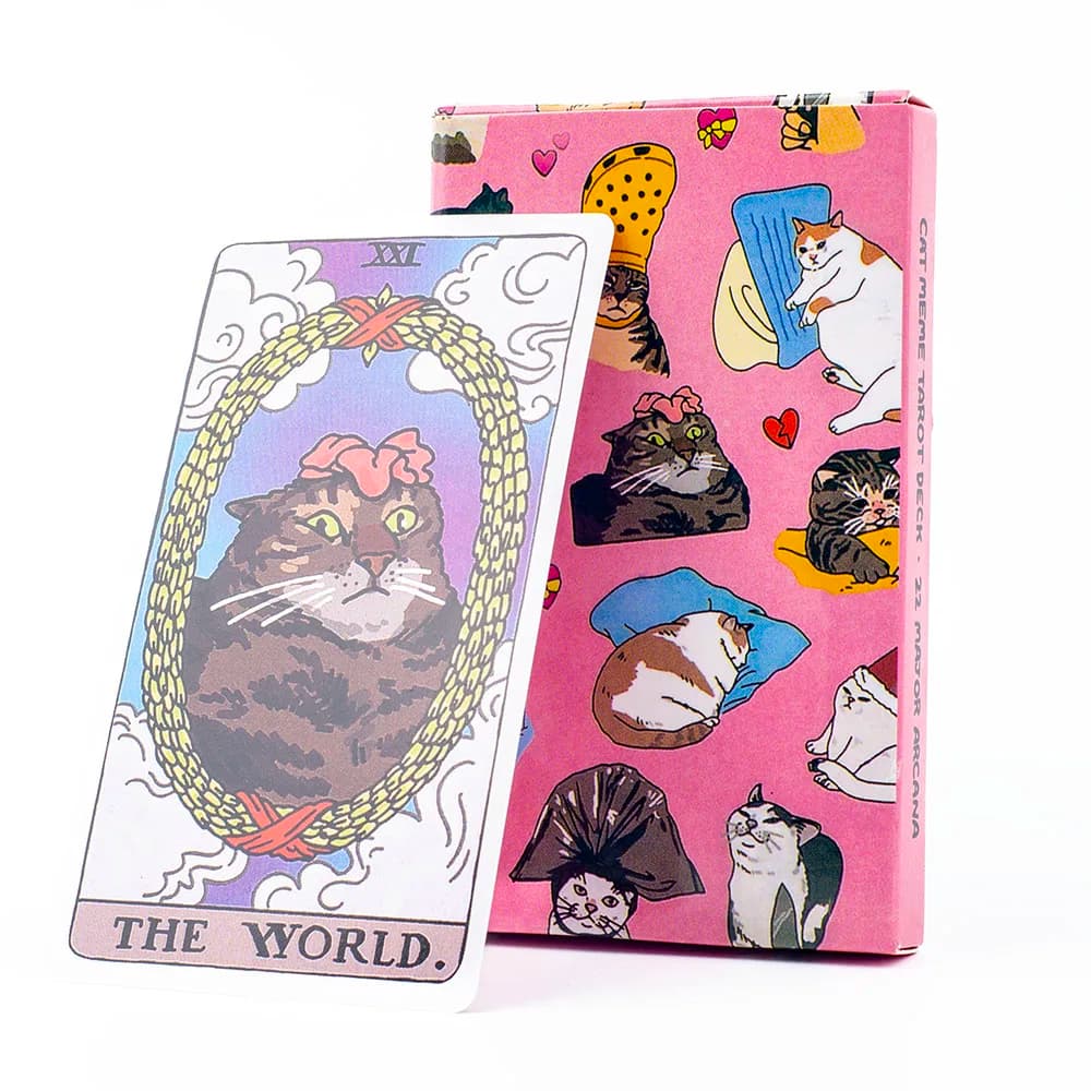 Mazzo di tarocchi Cat Meme Divertente gatto da strega Kawaii Uwu 22 Arcana maggiore - Perfetto per il gioco da tavolo di divinazione per riunioni di famiglia 10,3 * 6 cm