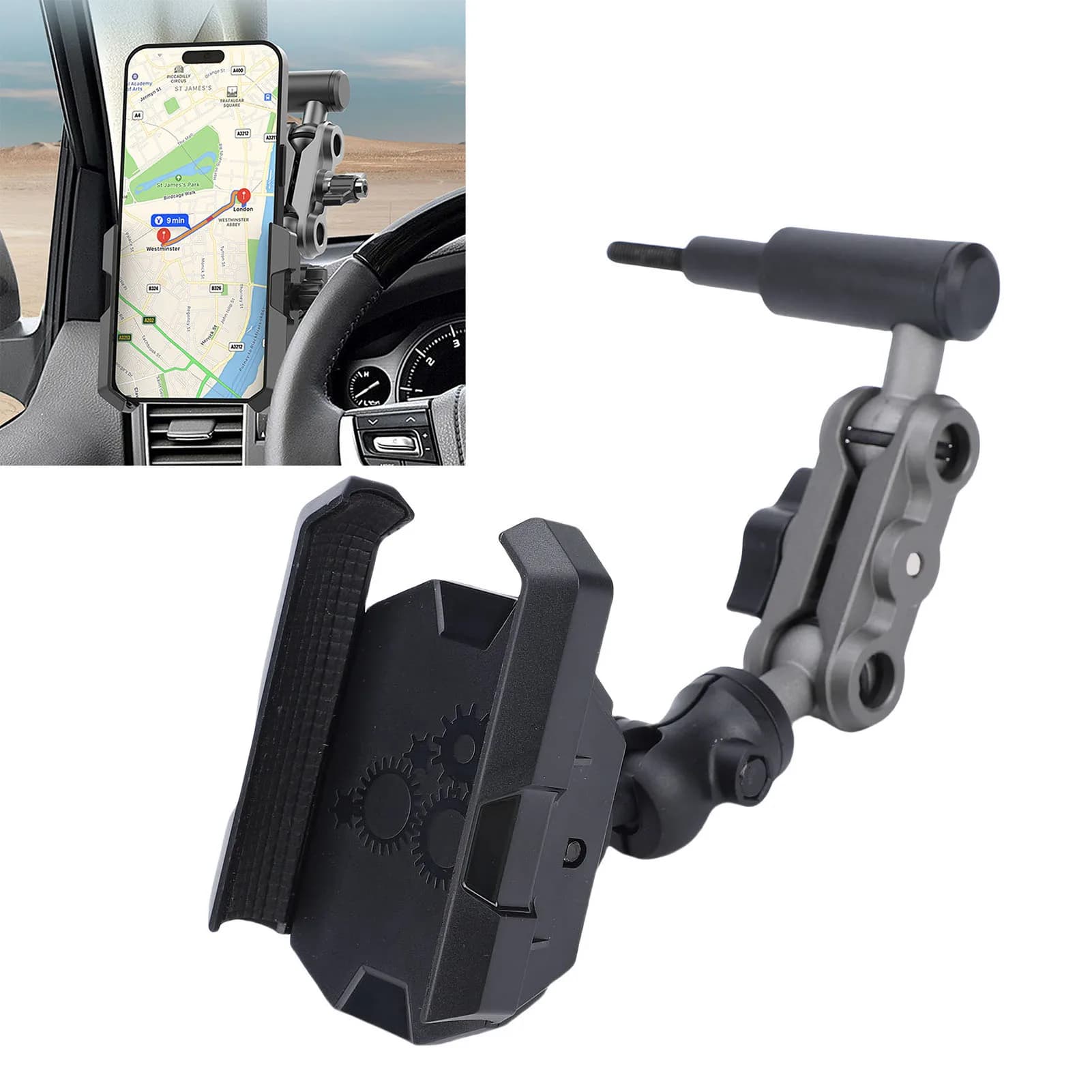 Supporto per telefono da montare sul montante A, stabile, con rotazione a 360 gradi, per tutti gli smartphone, clip per telefono da montare sul montante A.