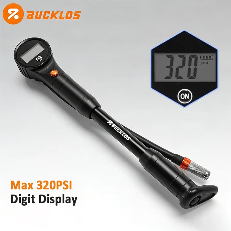 Pompa d'aria per bicicletta BUCKLOS 320PSI, portatile, ultraleggera, con manometro, compatibile con valvole Schrader e Presta, per MTB, ciclismo su strada, gonfiatore per pneumatici.