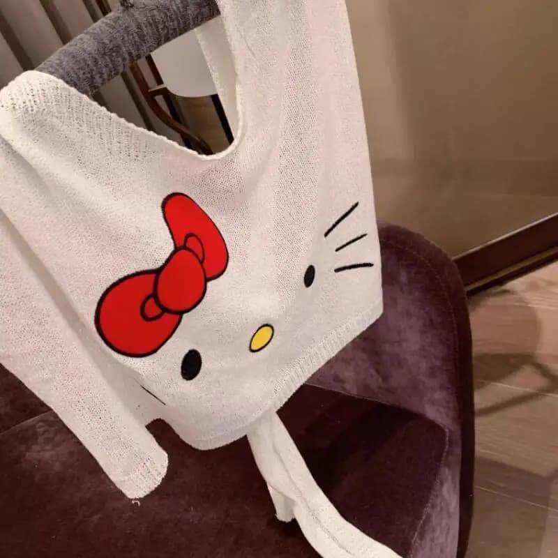 Nuovo Sciarpa/Scaldacollo in Maglia con Motivo Hello Kitty 2026 da Donna, Estivo, Semplice, Carino, con Cartoni Animati, Giocoso, Dolce e Femminile, Piccolo Foulard