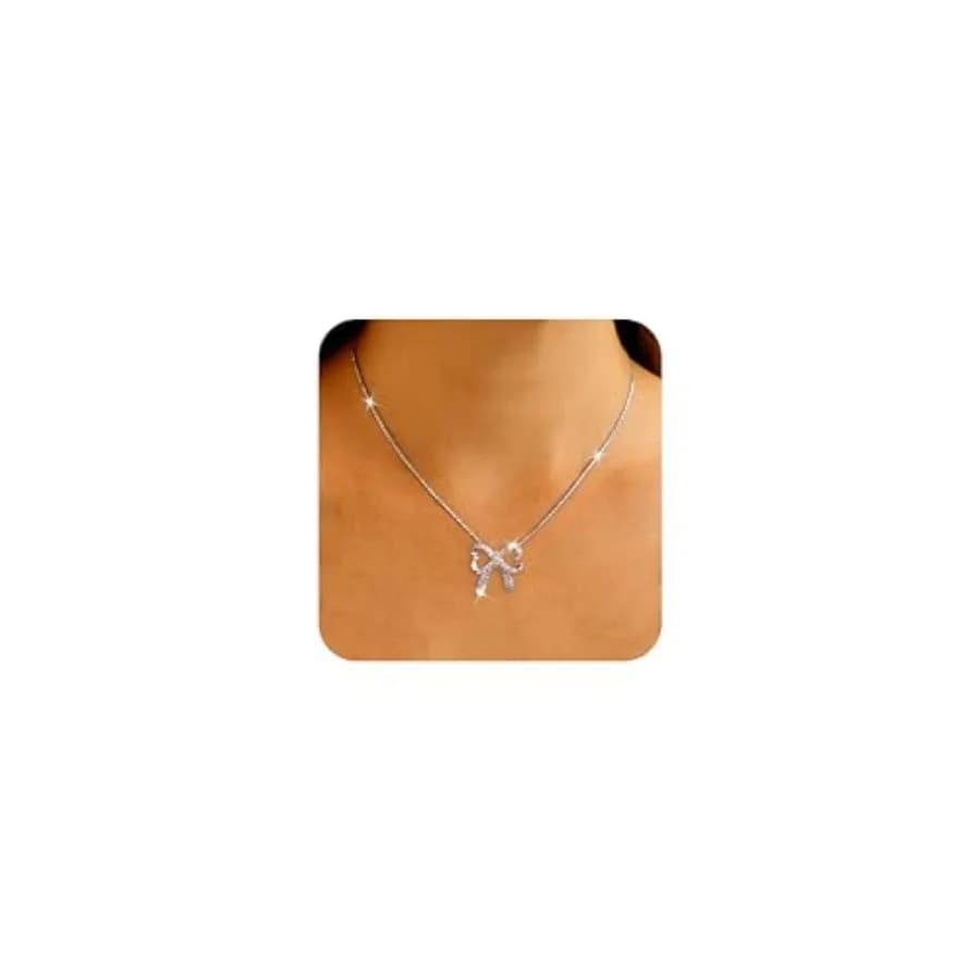 Jean Beau Bow Pendant Necklace for Women, Trendy Chain Cubic Zirconia Necklaces Fashion Jewelry Gift