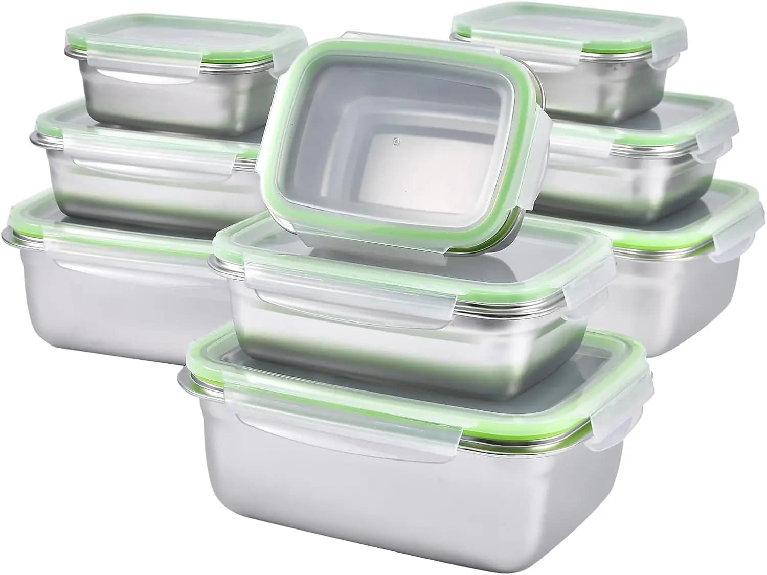 Stainless Steel Food Containers with Airtight and Anti-loss Covers, Set of 9, Dishwasher Washable and Freezer Suitable