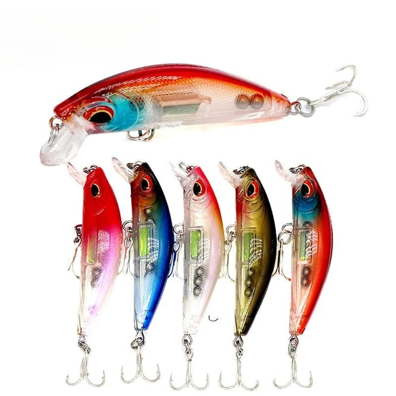 1 pz Luminoso Minnow Esche Da Pesca 70mm 10.5g Affondamento Lento Wobbler Glow Plastica Dura Esca Artificiale 6 # Attrezzatura da pesca con ganci