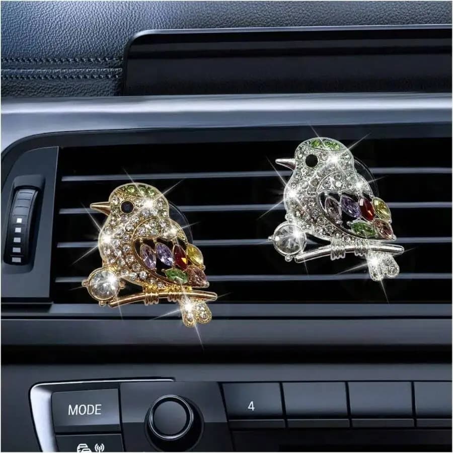 2 Pezzi Clip Profumatore Auto Bling a Forma di Uccello, Clip per Bocchetta di Ventilazione, Simpatico Diffusore di Aroma per Auto