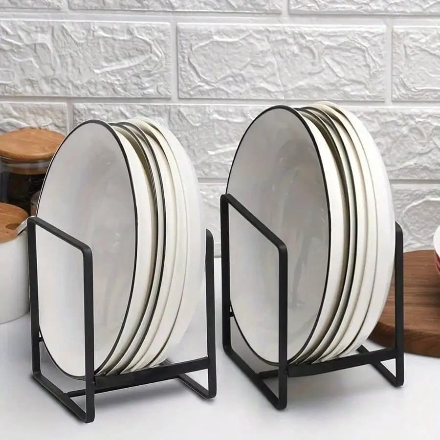 Portapiatti in Metallo Nero - Organizzatore Verticale Compatto per Piatti, Salvaspazio per Cucina, per Piatti, Coperchi e Utensili da Cucina