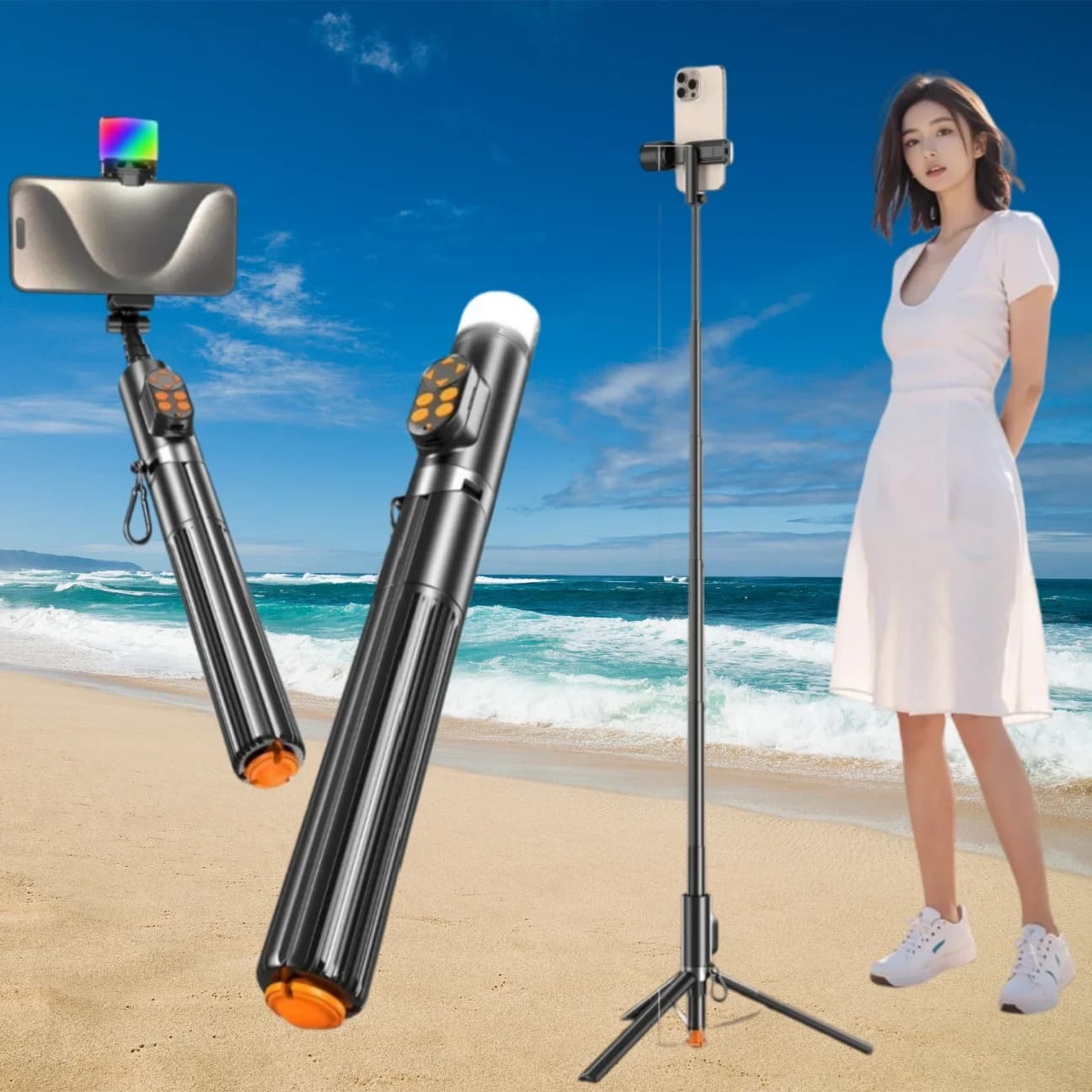 P29D Bastone Selfie Portatile con Luce RGB per Streaming Live, Supporto Treppiede per Cellulare con Telecomando