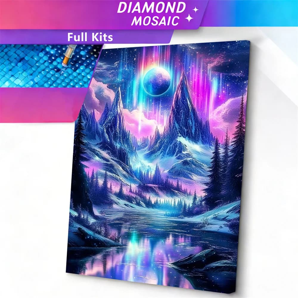 AZQSD Quadri con Diamanti Paesaggio Montano Mosaico di Diamanti 5D Lago Aurora Fiume Fantasia Immagine con Strass