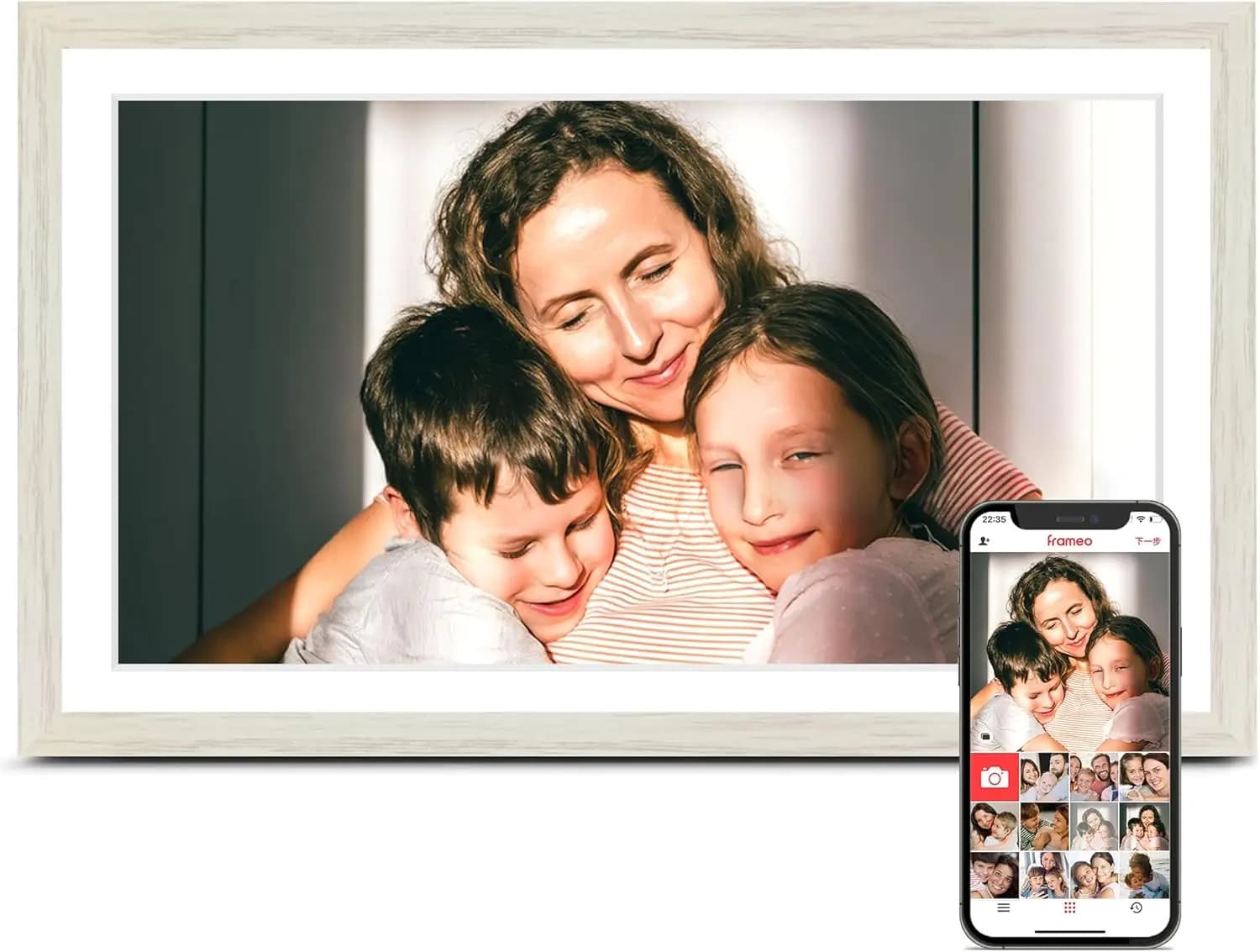 Cornice Digitale da 15.6 Pollici con WiFi, Touchscreen FHD, 32GB di Memoria, da Tavolo e da Parete per Condivisione Foto e Video