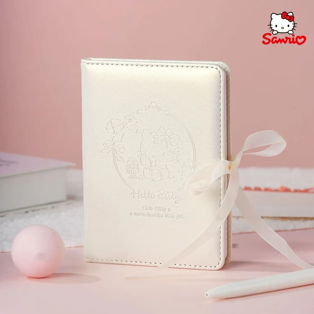 Genuine Sanrio Hello Kitty Embossed PU Leather Notebook Cute Kt Cat A6 Pocket Journal Planner For Study Office Stationery Gifts