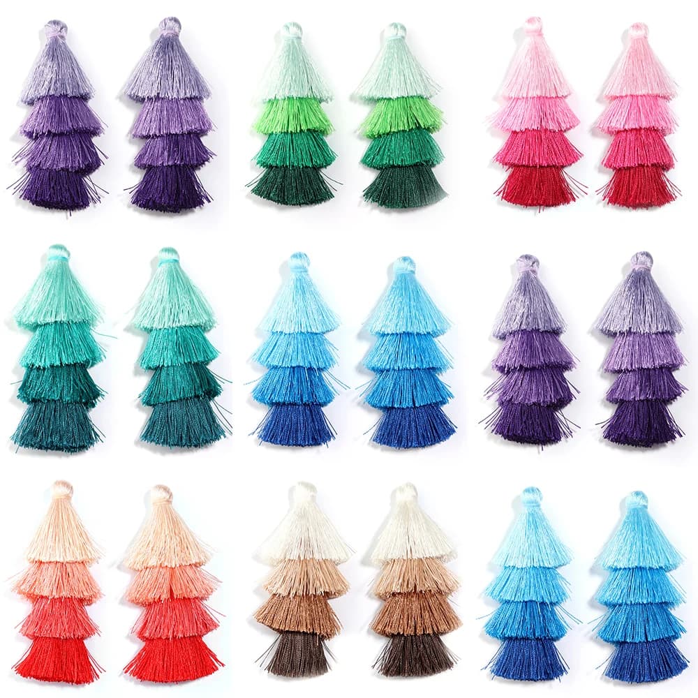 4pcs 80mm Gradient Tassel Pendant Polyester Four Layer Christmas Tree Fringe Pendant for DIY Clothing Bags Keychain Decoration