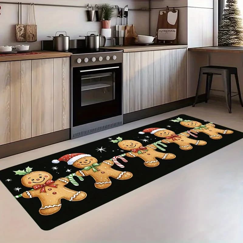 Floor Runner Carpet Christmas Black Gingerbread Man Candy Cane Bedside Laundry Room Hallway Sofa Side Kitchen Door Mat