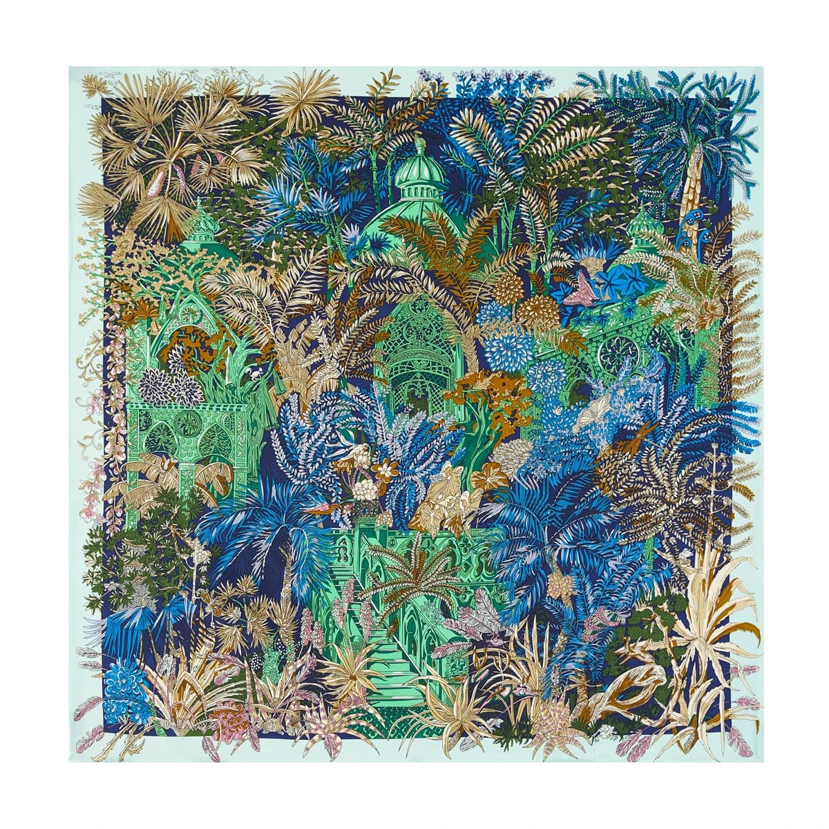 Luxury Brand Scarf "Waterhouses in the Jungle" 90 cm Women's Bandana Hijab Square Silk Twill Scarf Hand-made Scarves