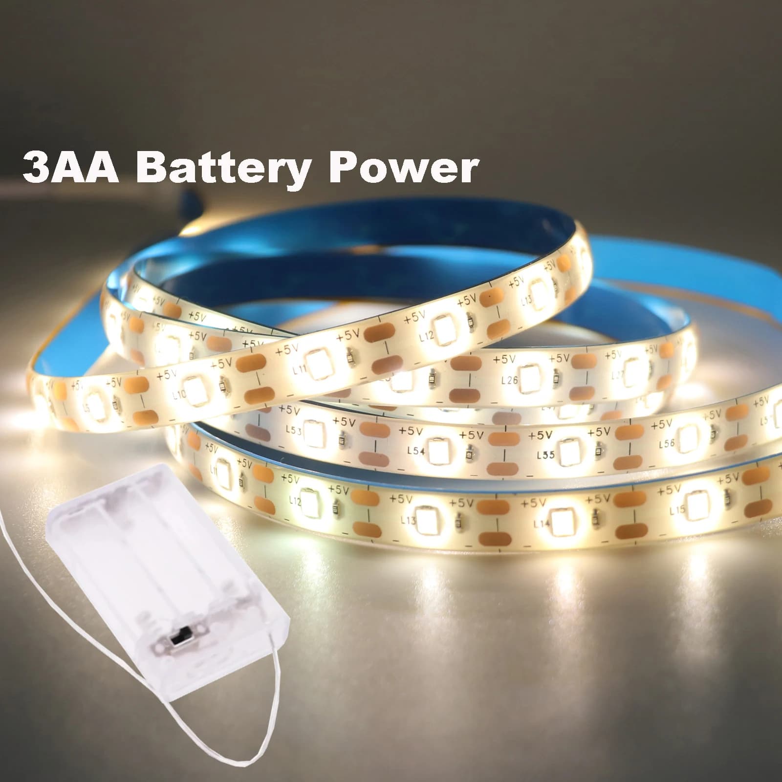 3AA Alimentazione a batteria Striscia LED 2835 1M 2M 3M 4M 5M Lampada notturna Nastro flessibile Nastro bianco/Bianco caldo/Blu Camera TV Retroilluminazione