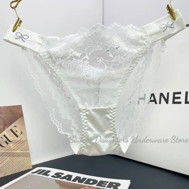 Mutandine da donna con decorazioni in strass, slip a vita bassa, intimo in pizzo satinato tinta unita per donna, lingerie intima