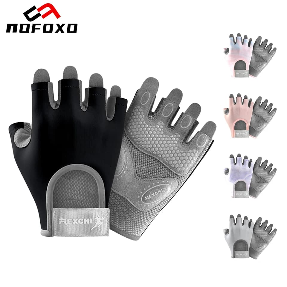 Women's NOFOXO half-tip gym gloves, non-slip cycling gloves, sports training gloves, wear-resistant