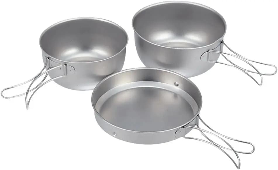 Set da Cucina in Titanio Leggero a 3 Pezzi per Campeggio e Escursionismo, Resistente e Portatile