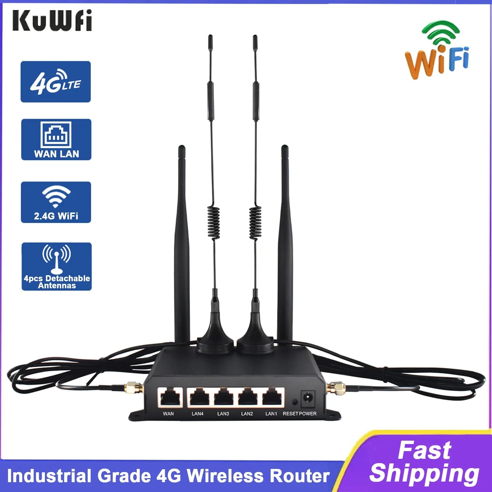 Router WiFi wireless KuWFi 300Mbps 4G LTE Router WiFi 4 pezzi antenne staccabili con porta WAN LAN RJ45 Modalità ripetitore AP Slot per scheda SIM
