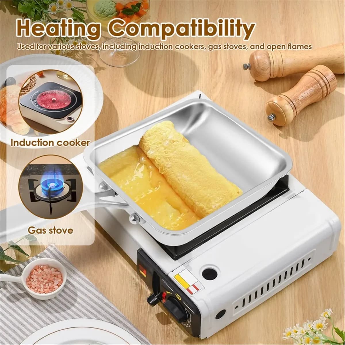 Stainless Japanese Omelette Pan Nonstick Egg Pan Skillet Rectangle Tamago Pan Small Egg Frying Pan with Cooking Tools