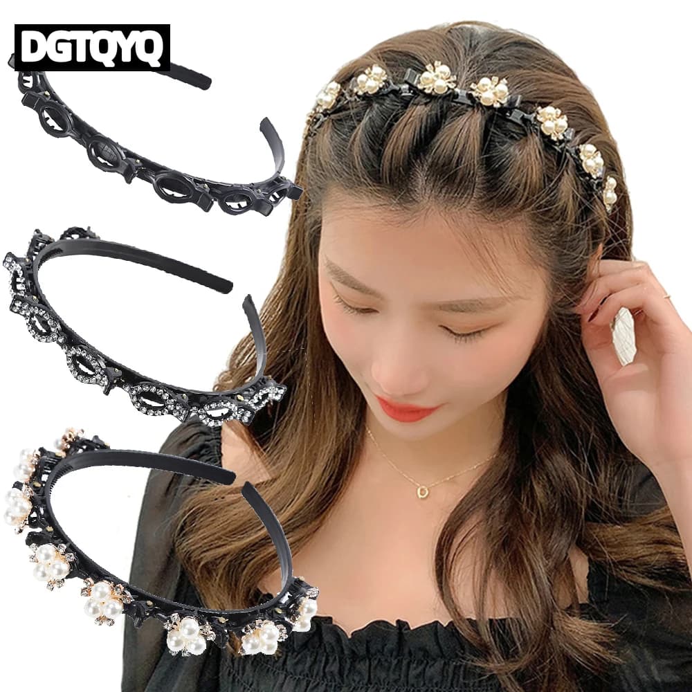 Double Layer Bands Clip Hairbands Fashion Plastic Braided Headband Punk New Knitting Womens Headwear Hair Accessories Pearl
