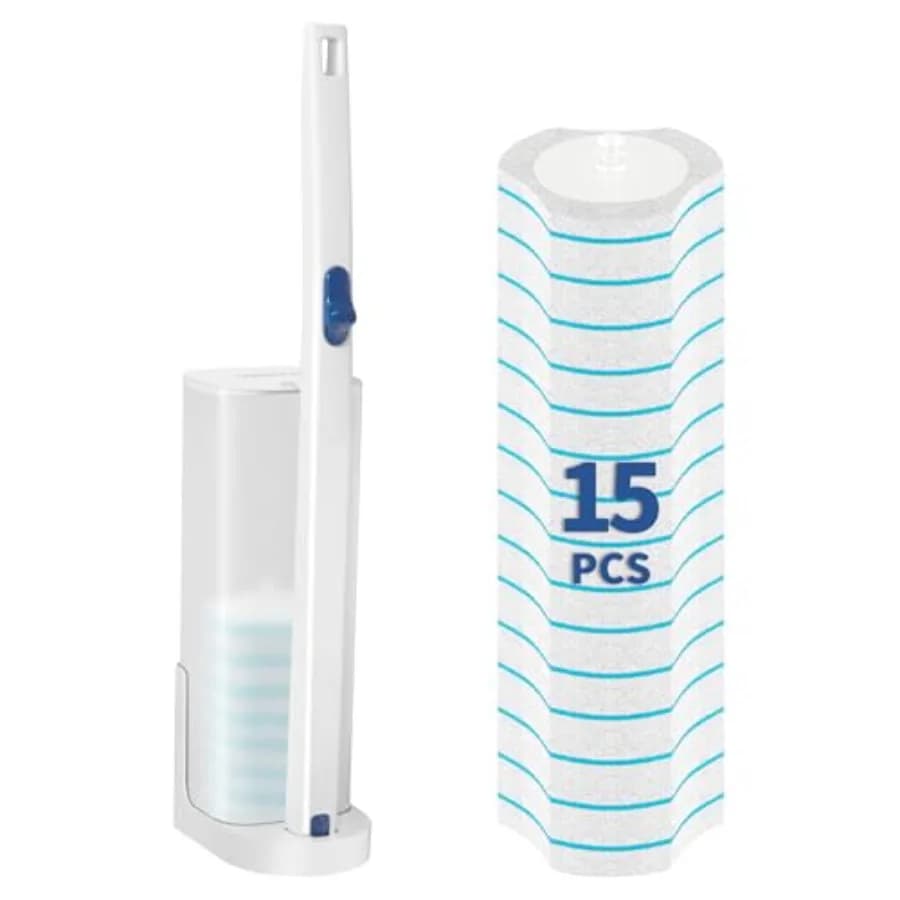 Set di Spazzole per WC Usa e Getta con 15 Ricariche, Bacchetta Pulitrice per WC con Supporto, Kit Iniziale per Sistema di Pulizia del WC
