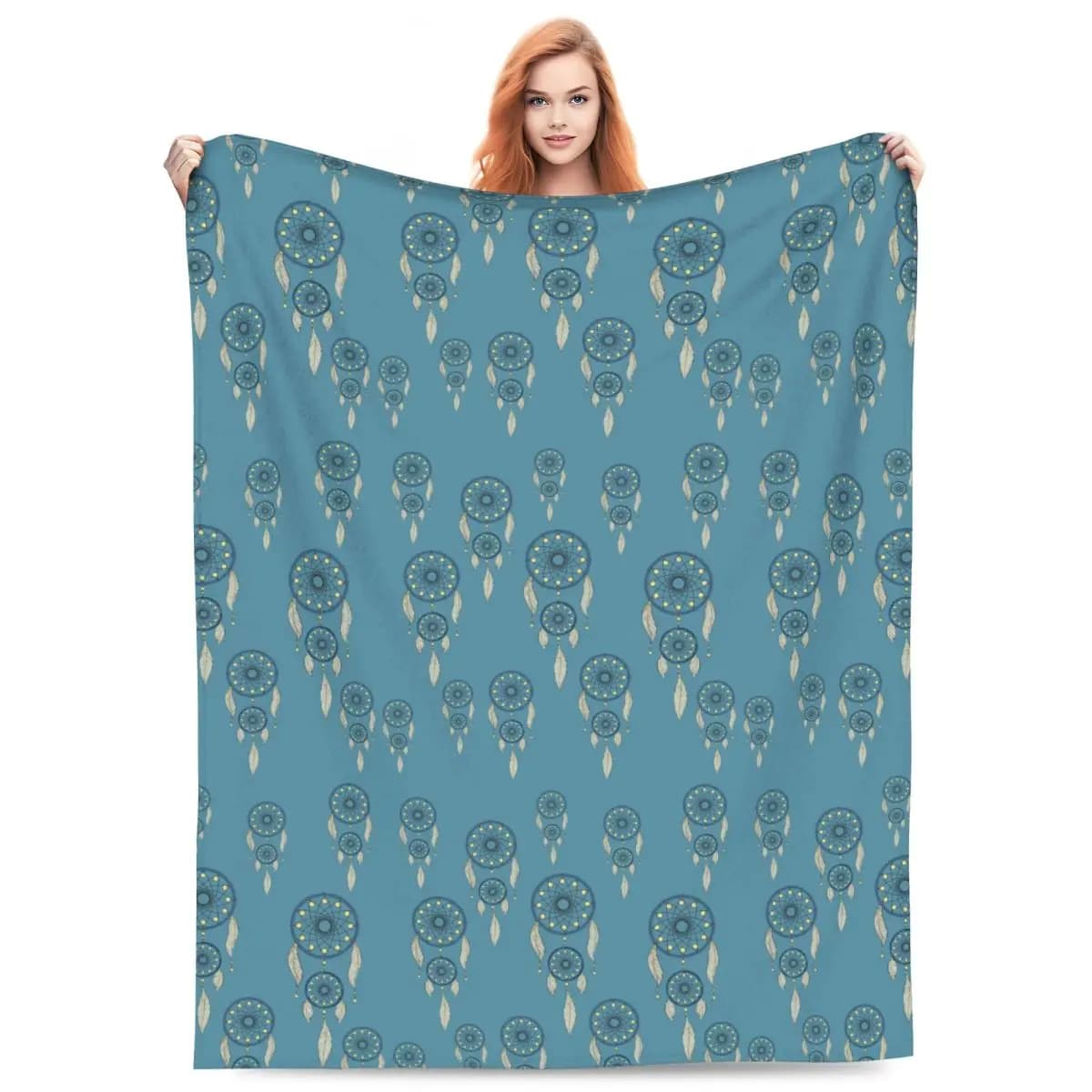 Blue Dreamcatcher With Feathers Blankets Flannel Sofa Throw Blanket Throw Blankets for Couch Bedding Outdoor Throws Bedspread