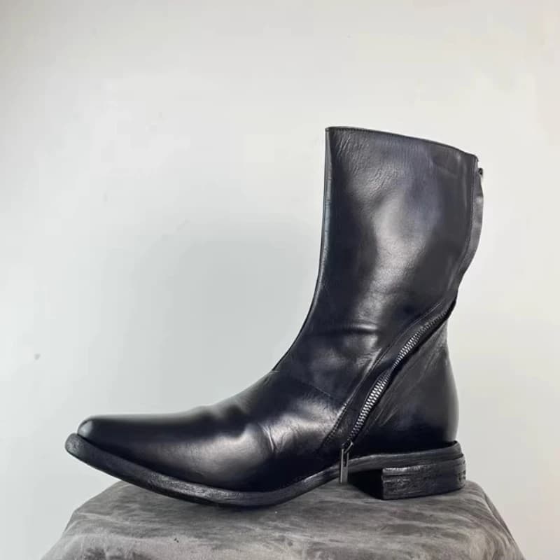 Scarpe da uomo britanniche Stivali Chelsea con cerniera inclinata nera fatti a mano in vera pelle Stivali da lavoro vintage Stivali da moto da escursionismo all'aperto