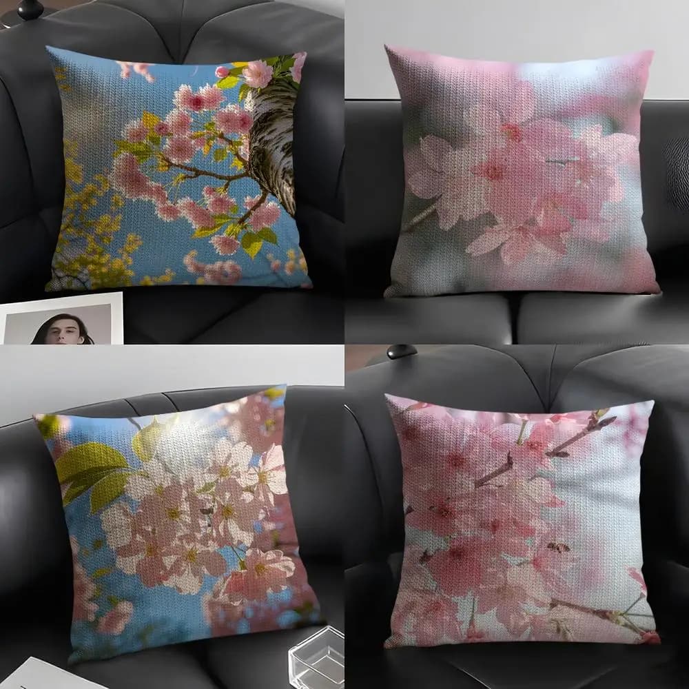 Bellissime fodere per cuscini in lino con fiori di ciliegio Kaido, per divani decorativi, cuscini per la casa, fodere per cuscini per sedie da auto