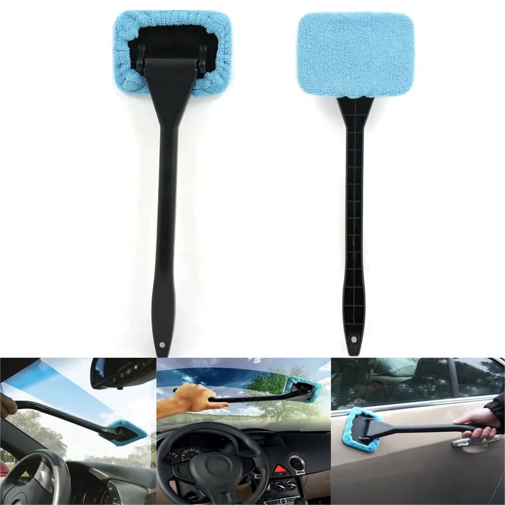 Detergente per parabrezza per auto strumenti di lavaggio spazzola per la pulizia dei finestrini dell'auto in microfibra con Pad lavabile manico lungo tergicristallo per interni dell'auto