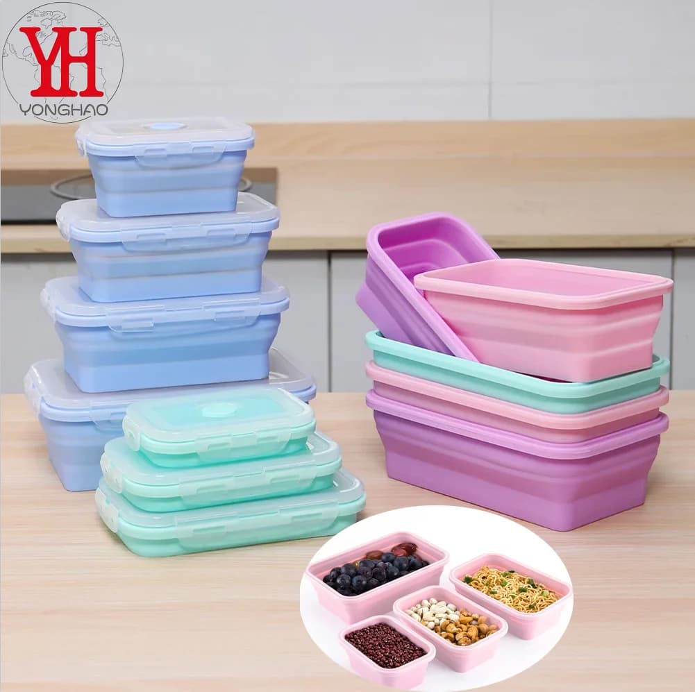 4 pz/set Rettangolo In Silicone Lunch Box Pieghevole Bento Box Pieghevole Contenitore Per Alimenti Ciotola 300/500/800/1200ml per Stoviglie