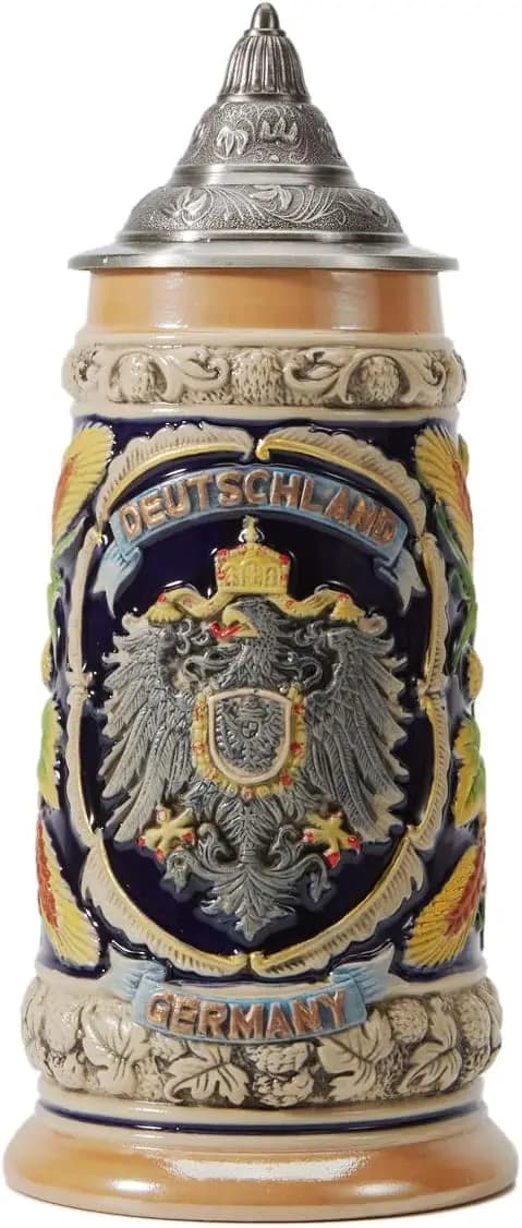 Boccale Stein da birra con aquila tedesca con coperchio in peltro, serbatoio in ceramica da 0,8 litri per regali di compleanno da uomo