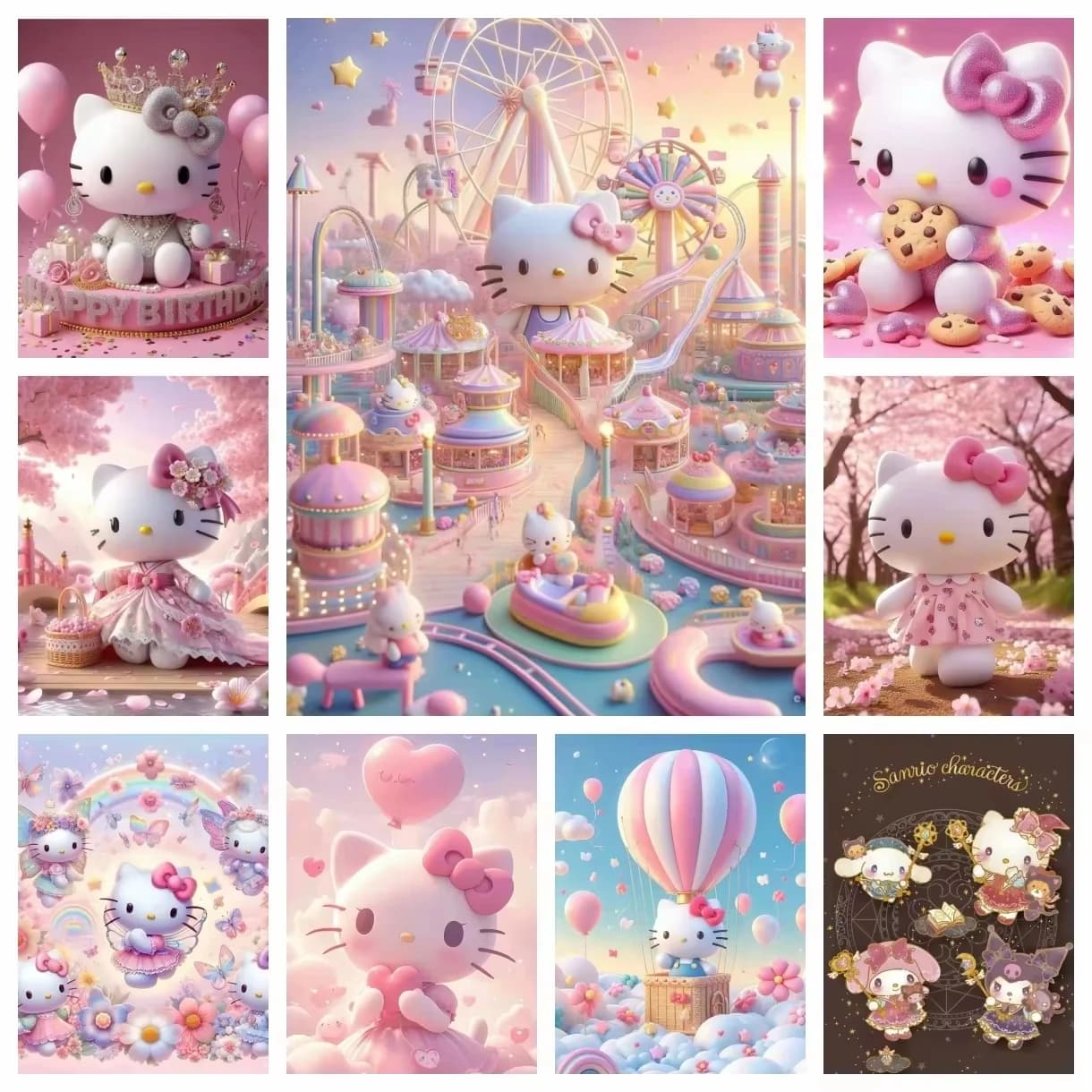 1000/500 PCS Jigsaw Puzzles Hello Kitty Cute Pink Cat Home Decor Games Landscape Puzzles Educational Toys Birthday Gifts