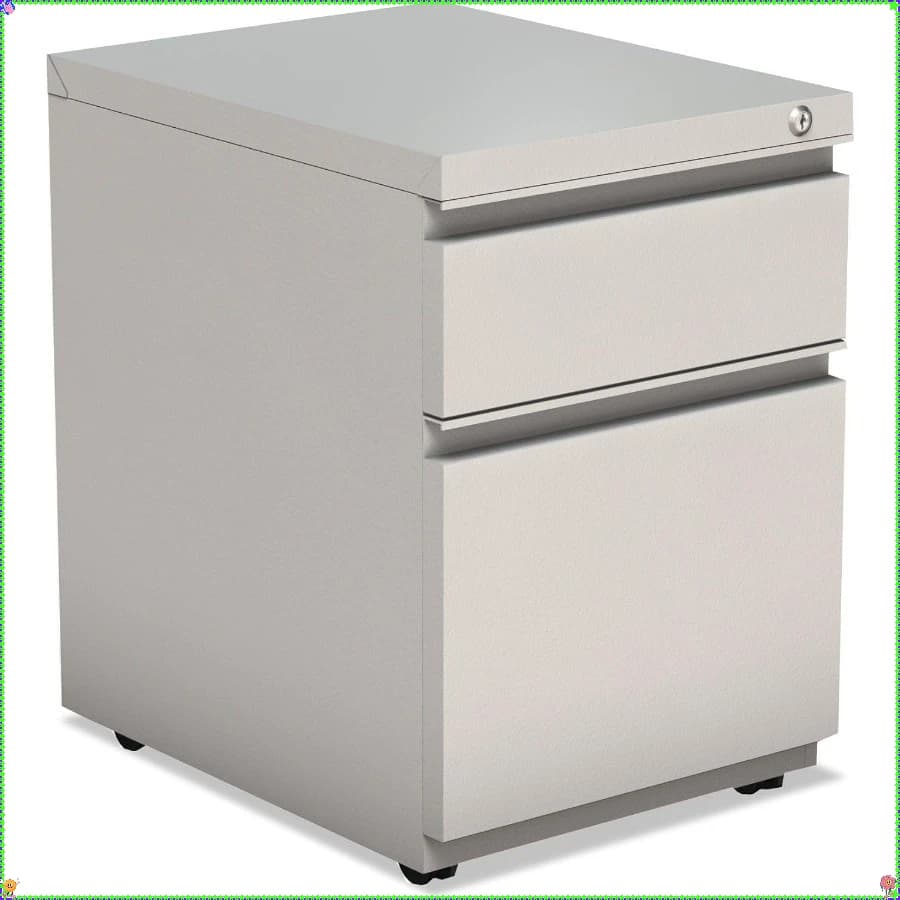 Robust 2 drawer office document box, metal base and complete handles, light grey, home or office document locker