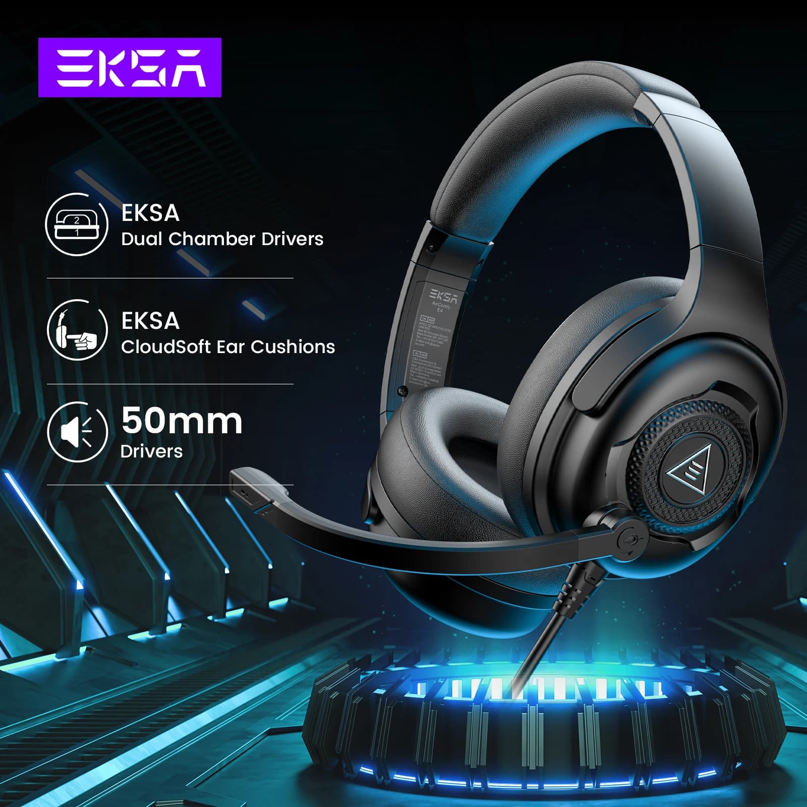 EKSA E4 Cuffie cablate Gamer Cuffie da gioco stereo da 3,5 mm per PC/PS4/PS5/Xbox one con microfono Auricolari over-ear ultraleggeri