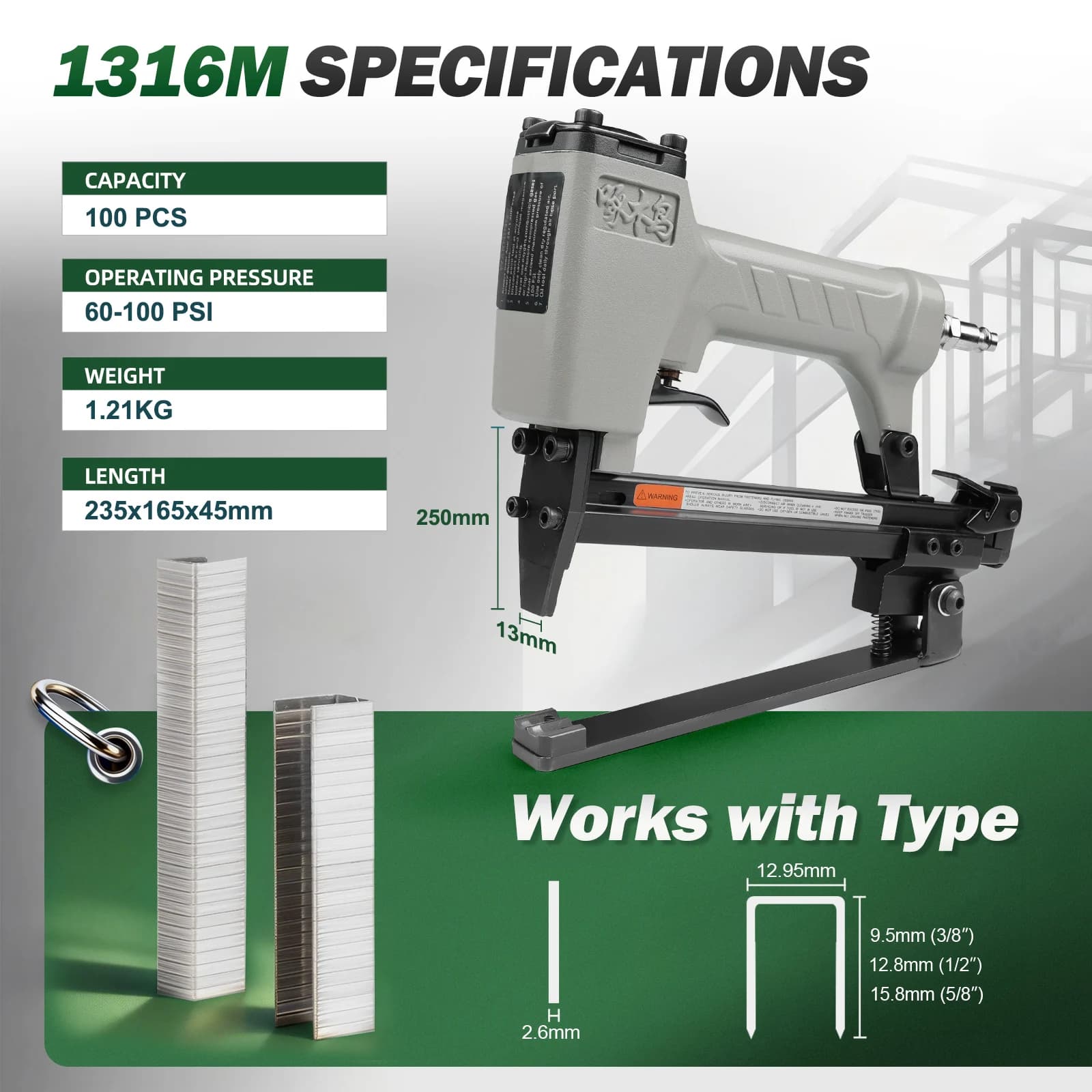 Graffettatrice Pneumatica Woodpecker BG1316M con Base, Graffettatrice per Cartoni Domestica