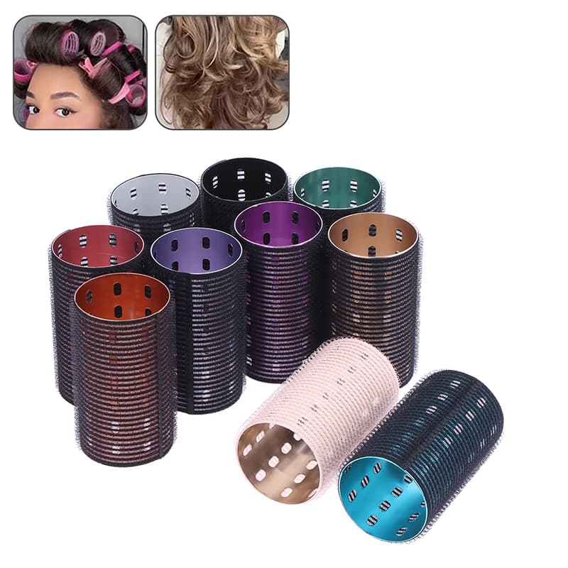 Bigodini in Alluminio Colorato 5x9cm, Arricciacapelli Termici Autoadesivi con Gancio in Nylon, Riscaldamento Rapido per Styling Voluminoso