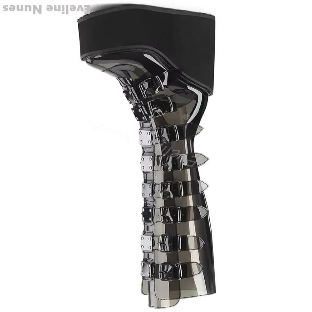 Thick Sole Transparent Pvc Punk Long Boots Women Summer Lolita Belt Buckle Platform Knee High Sandals 2025 New Black/pink Sandal