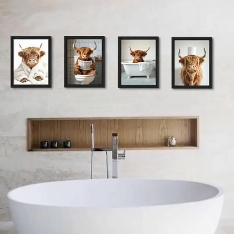 Fun live cattle bathroom art funny art with animal humor with fade resistant bath canvas