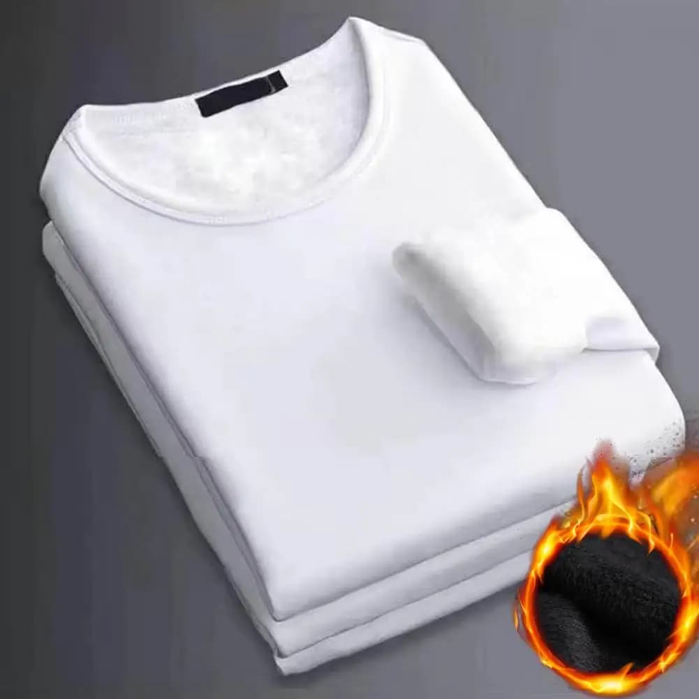 O-Neck Long Sleeve Solid Color Thick Men Top Autumn Fleece Lining Bottoming Thermal Underwear