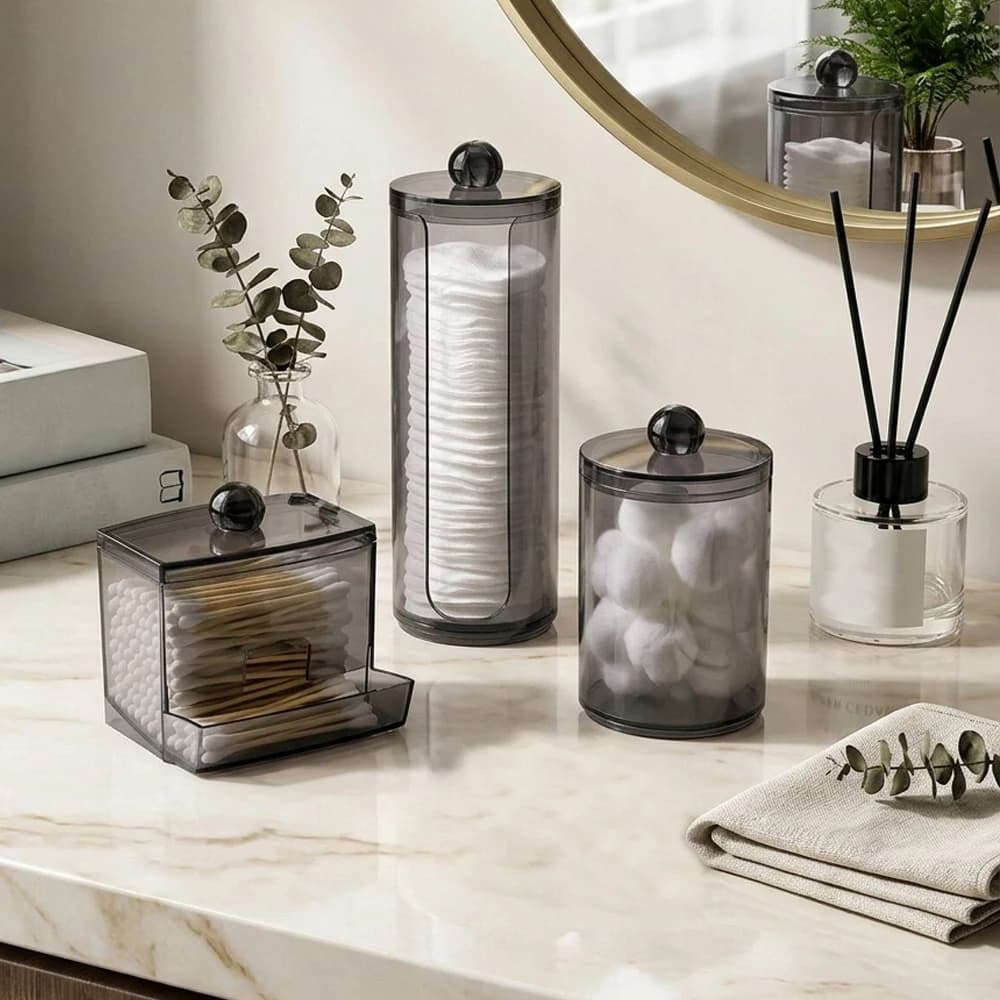 3pcs Qtip Holder Bathroom Container, Cotton Ball/Swabs Dispenser, Apothecary Jar with Lids for Organizer and Storage Box
