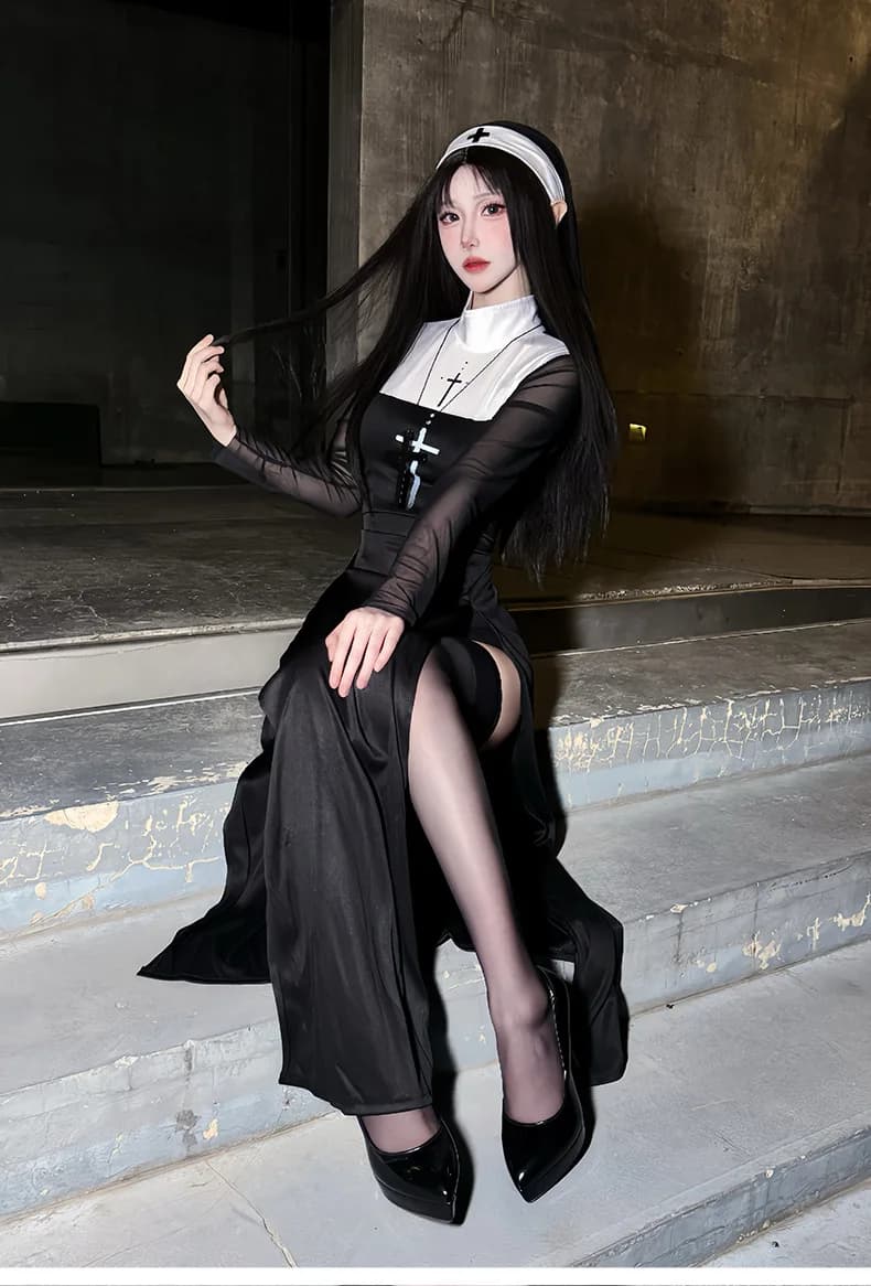 Costume da suora sexy per adulti per Halloween 2026, costume da suora per cosplay di carnevale, costume per performance.