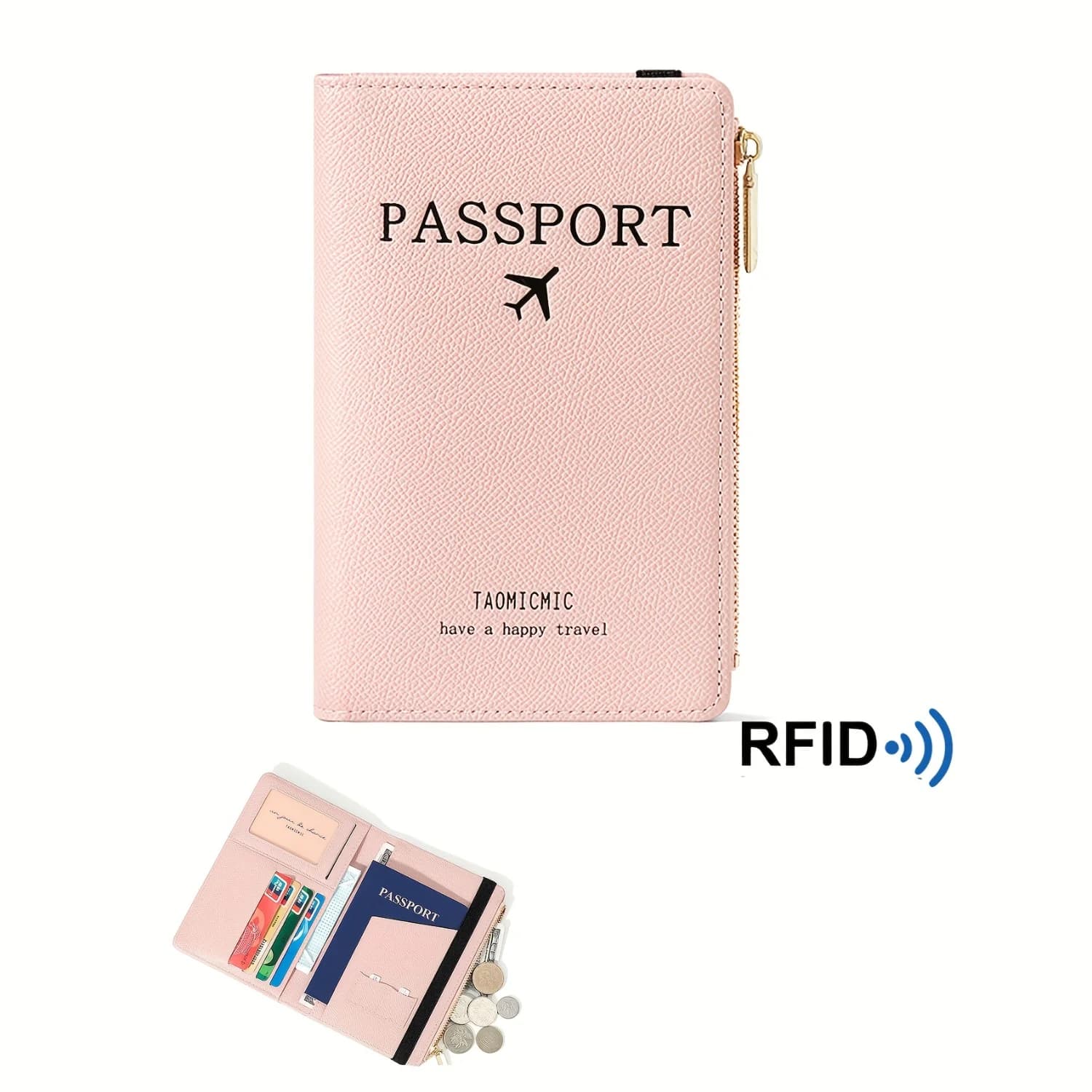 Custodia per passaporto con blocco RFID con portamonete e porta carte di credito - Portafoglio da viaggio sicuro per uomo e donna