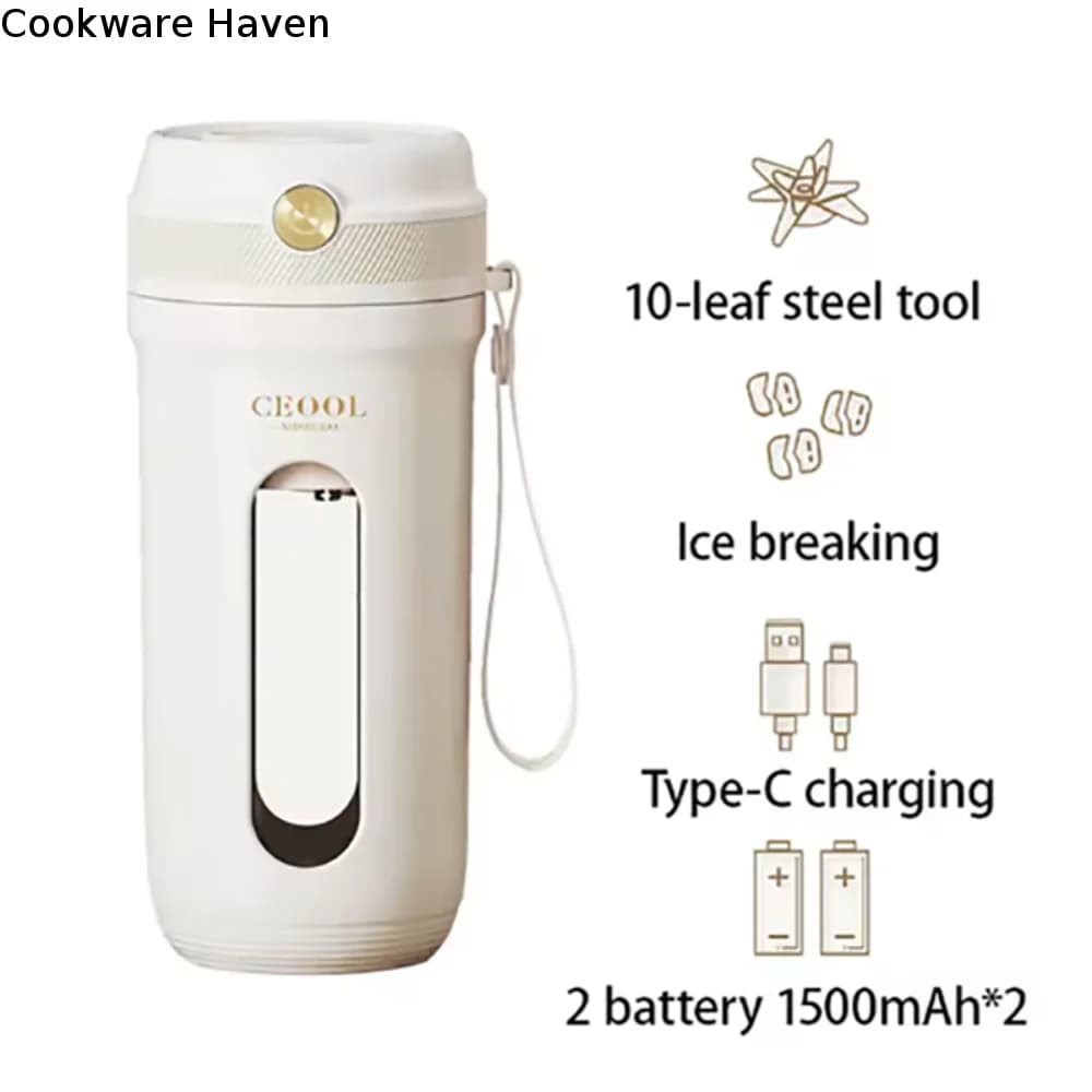 4/10 Blades Fruit Blender Cup USB Rechargeable with Detachable Straw Electric Juicer Cup Mini 350ML Ice Crusher Vegetable