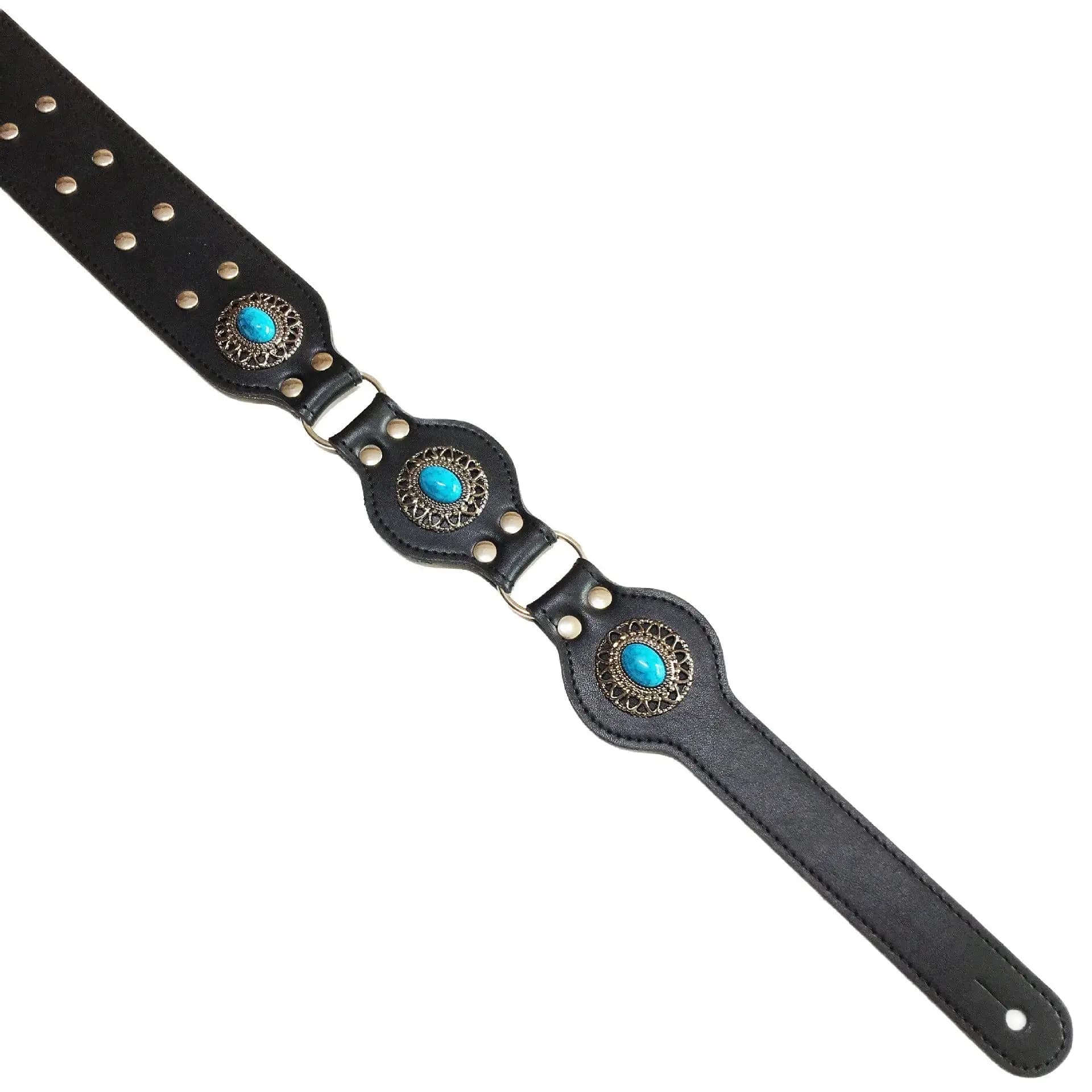 Classic Adjustable Leather Guitar Shoulder Strap With Balled Beads Soft Ethnic Style Shoulder Belt for Low Wooden Folk Hearing