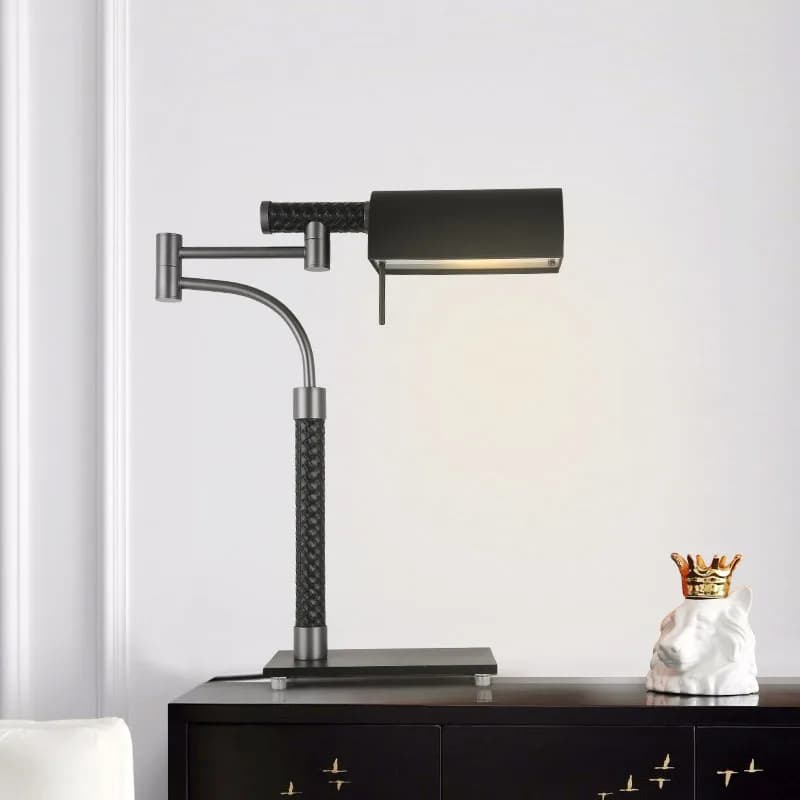 American modern luxury black leather metal rectangular LED desk lamp - hotel project sales office advanced decorative lighting