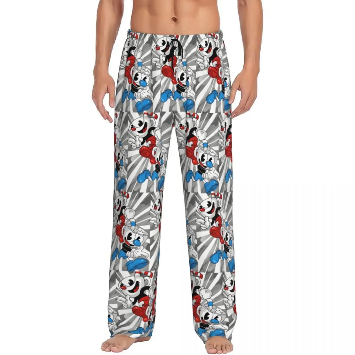 Pantaloni pigiama Cupheads personalizzati Indumenti da notte per uomo Cintura elastica Mugman Gioco Sleep Lounge Bottoms con tasche