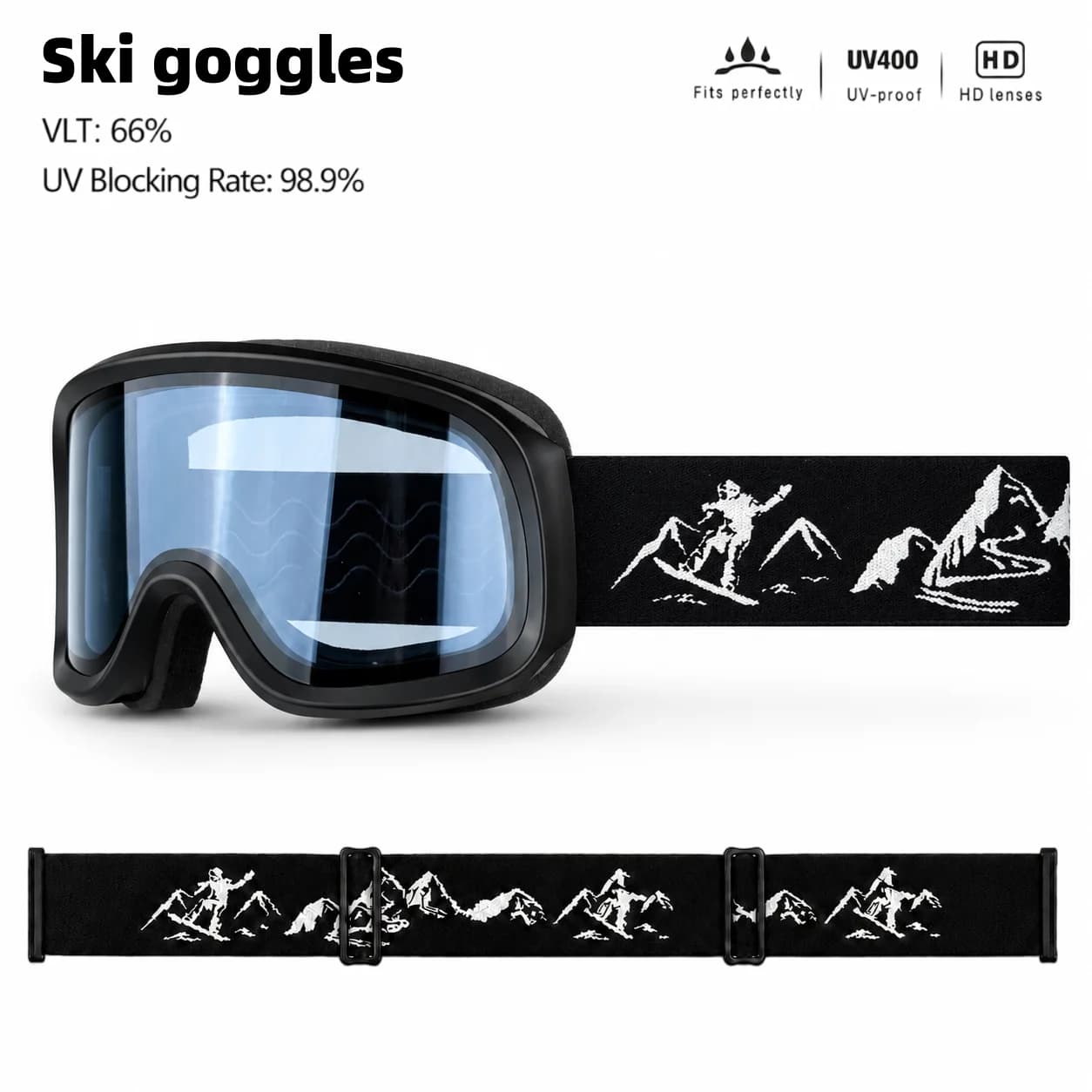 Unisex Ski Goggles, HD Anti-Fog Lenses, Professional Eyewear for Snow Sports, Adjustable Length Strap