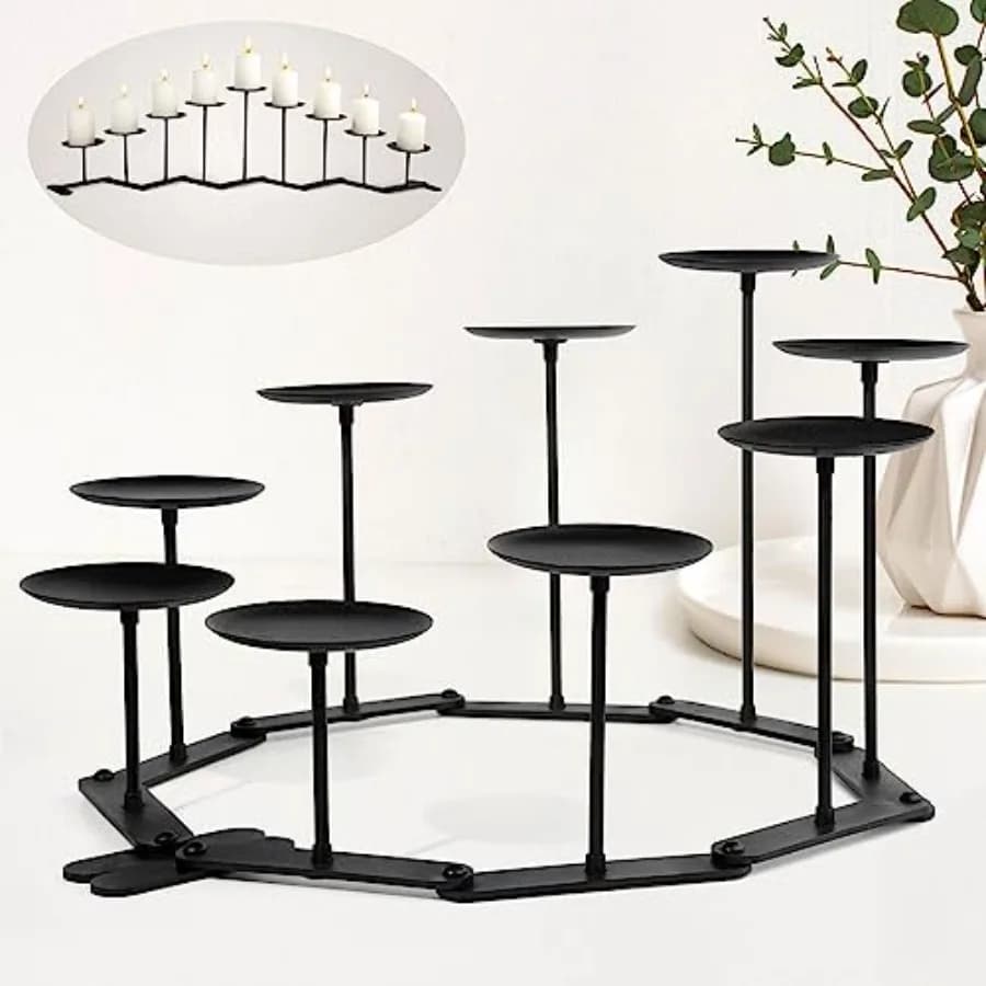 Candelabro Portacandele per Caminetto: Candelabro in Ferro Nero a 9 Bracci per Candele a Colonna