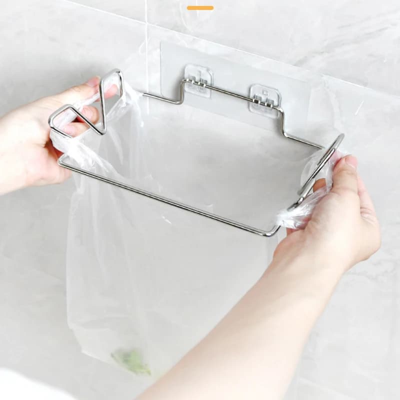 Supporto per sacchetti della spazzatura in acciaio inossidabile per uso domestico, senza perforazione, supporto per sacchetti della spazzatura da cucina, gancio multifunzionale per sacchetti della spazzatura da bagno